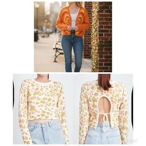 Lot of 2 Molly Green Sweaters Size Medium | Floral Open Back Knit + Retro Heart